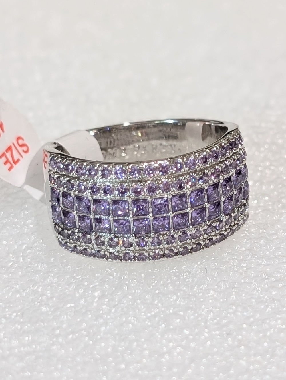 NWT Bomb Party LC Pave Set Lavender Tanzanite 12mm Band Rhodium Plate Sz 10 Ring